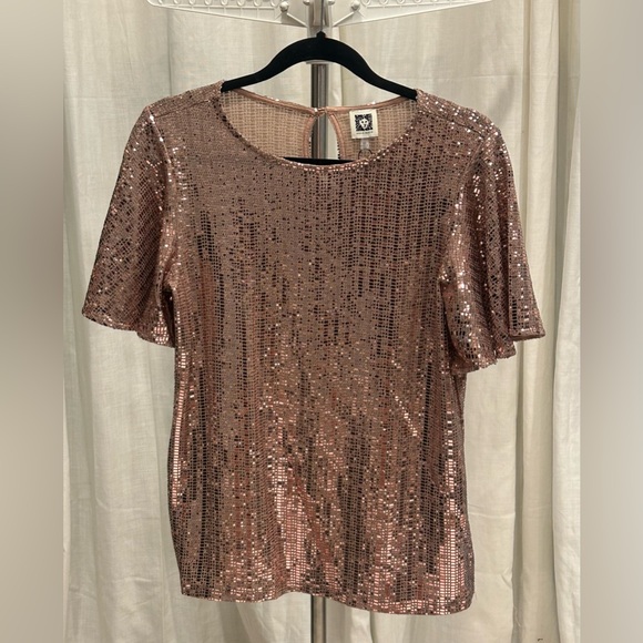 Anne Klein Rose Gold Sequin Blouse - Picture 1 of 4